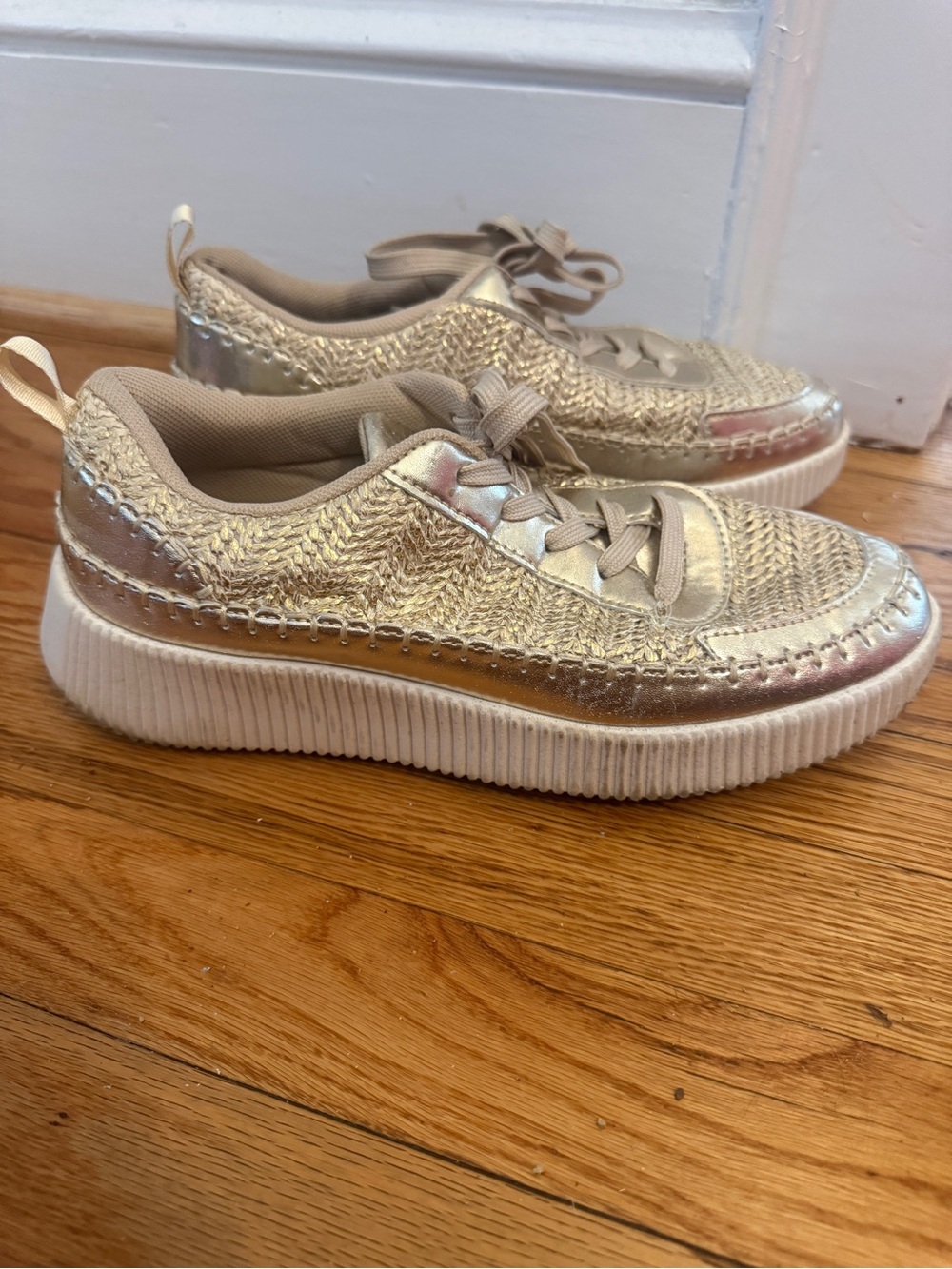 Source Unknown Metallic Gold Woven Platform Sneakers